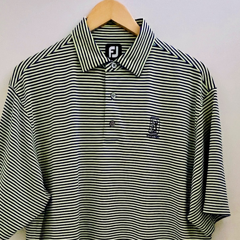 FootJoy Men’s Large Performance Polo Yellow/Royal Blue Stripe #28544